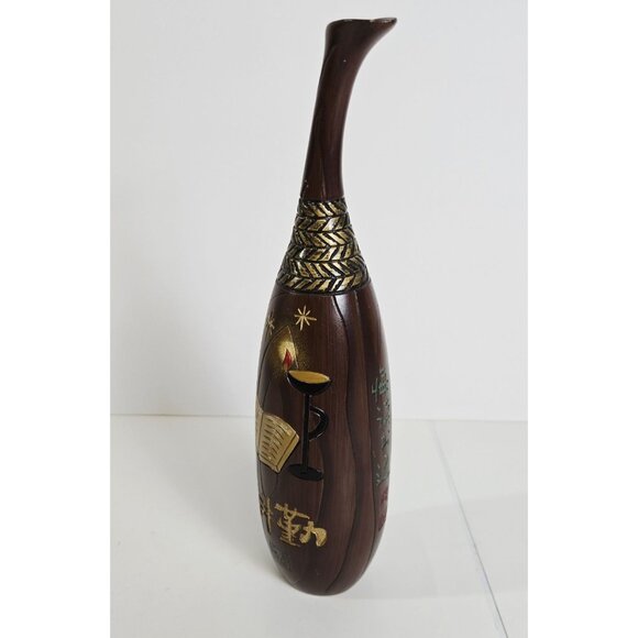 Chinese Wooden Carved Urn Vase - Picture 4 of 8